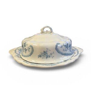 Antique Pitcarin Limited by Tunstall England Blue Floral Covered Butter Dish